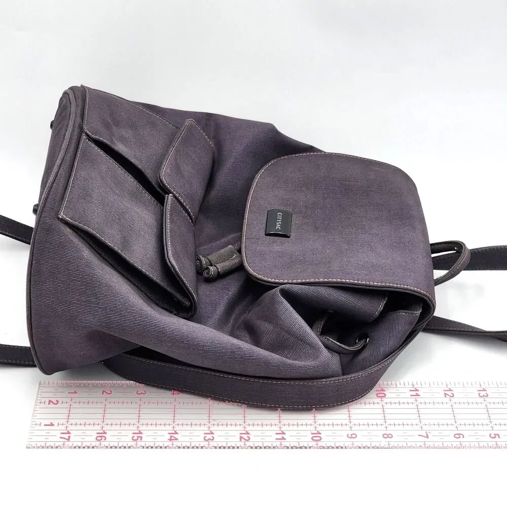 CitySac City Sac Two Pocket Nylon Travel Flap Backpack Knapsack Dark Gray